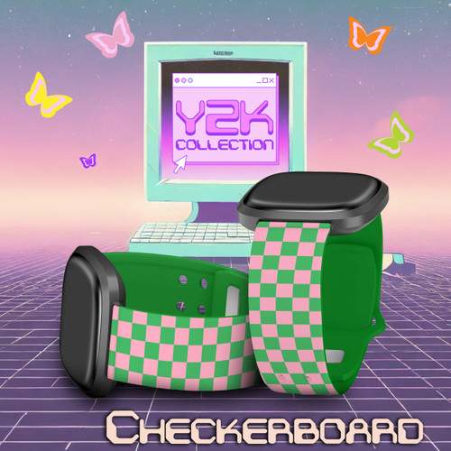 Y2K HD Watch Band Compatible with Fitbit Versa 3 & Sense Checkerboard