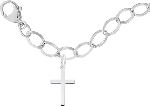 7" Sterling Silver Charm Bracelet w/ Cross Charm by Rembrandt