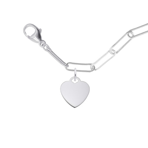 7" Sterling Silver Paperclip Charm Bracelet w/ Small Heart Charm by Rembrandt
