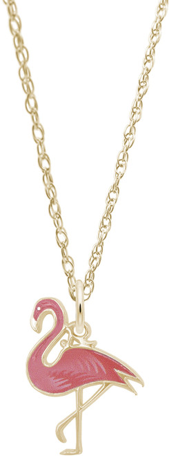 18" Gold Plated Sterling Silver Charm Necklace w/ Painted Flamingo Charm by Rembrandt