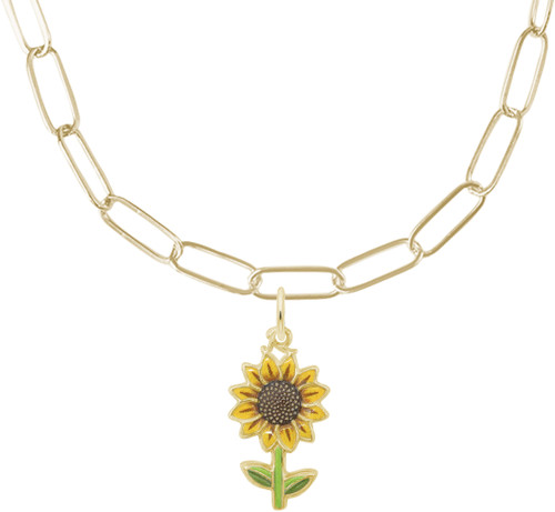18" Gold Plated Sterling Silver Charm Necklace w/ Painted Sunflower Charm by Rembrandt