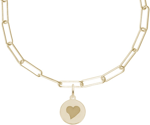 18" 14K Yellow Gold Charm Necklace w/ Initital Disc Heart Charm by Rembrandt