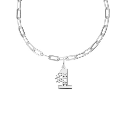 18" Sterling Silver Paperclip Charm Necklace w/ Number One Mom Charm by Rembrandt