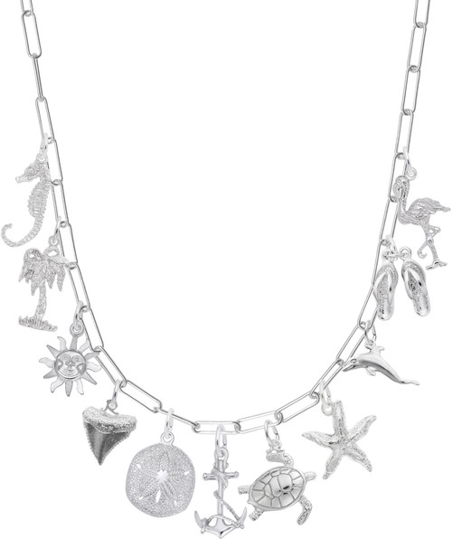 18" Sterling Silver Charm Necklace w/ 11 Nautical Charms by Rembrandt