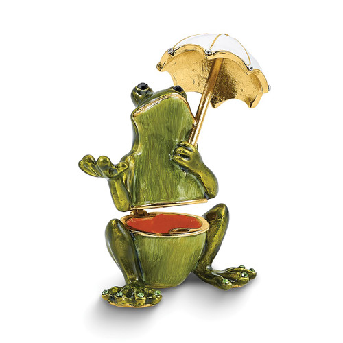 Luxury Giftware by Jere Bejeweled RIBBIT Frog Holding Umbrella Trinket Box with Matching 18 inch Necklace