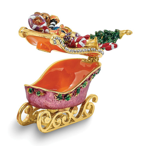 Luxury Giftware by Jere Bejeweled NORTH POLE DRIFTER Santa Sleigh with Presents Trinket Box with Matching 18 inch Necklace