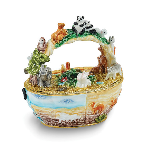 Luxury Giftware by Jere Bejeweled TWO BY TWO Noah's Ark Basket Trinket Box with Matching 18 inch Necklace