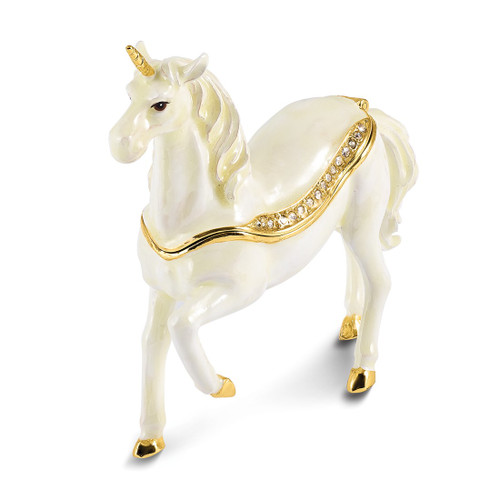 Luxury Giftware by Jere Pewter Bejeweled Crystals Gold-tone Enameled SUNNY Enchanted Unicorn Trinket Box with Matching 18 Inch Necklace