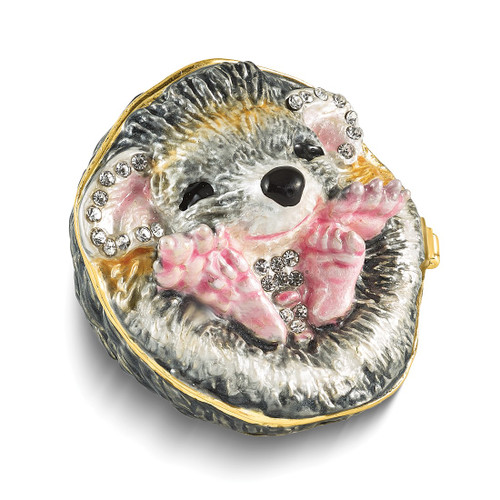 Luxury Giftware by Jere Bejeweled HILLARY Balled Up Hedgehog Trinket Box with Matching 18 inch Necklace