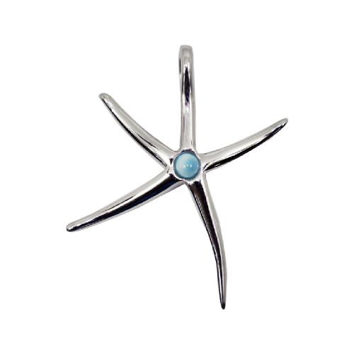 Sterling Silver Starfish Necklace with Genuine Larimar 34mm Ocean Beach Pendant