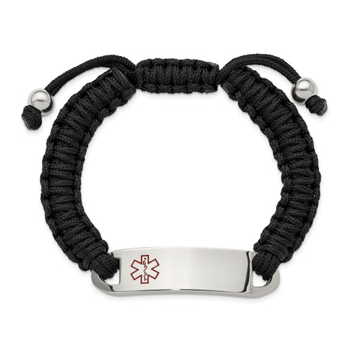 7.5-10.5 inch Adjustable Black Nylon Medical ID Bracelet with Stainless Steel Polished Red Enamel Plate