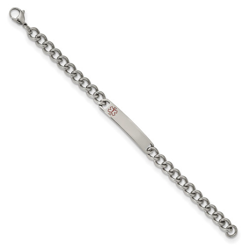 8 inch 2.73mm Stainless Steel Polished Red Enamel Medical ID Curb Chain Bracelet