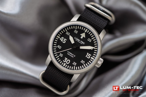 Lum-Tec Mens Watch Combat B73 43mm Black Dial Swiss Ronda 515 Heat-Treated Case