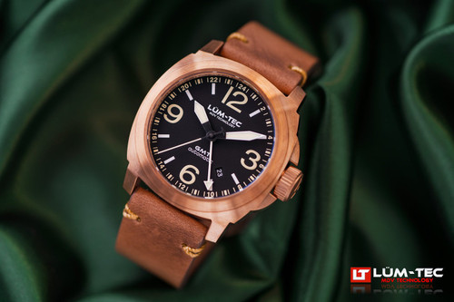 Lum-Tec M94 Bronze Date GMT Mens Automatic Watch 44mm Solid CuSn8 Bronze Case