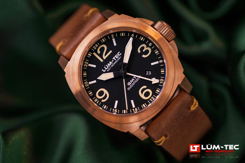 Lum-Tec M94 Bronze Date GMT Mens Automatic Watch 44mm Solid CuSn8 Bronze Case