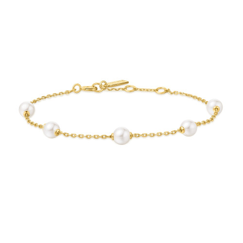 6.5"+0.8" Ania Haie Gold-Plated Sterling Silver Simulated Pearl Station Bracelet