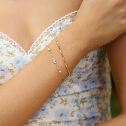 6.5"+0.8" Ania Haie Gold-Plated Sterling Silver Cubic Zirconia Station Bracelet