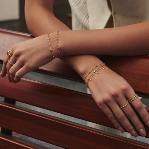 6.5"+0.8" Ania Haie Gold-Plated Sterling Silver Triple Station Bracelet