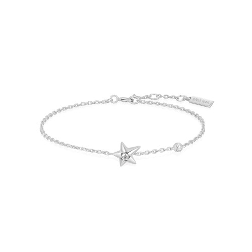 6.5"+0.8" Ania Haie Rhodium-Plated Sterling Silver Sparkling Star Bracelet
