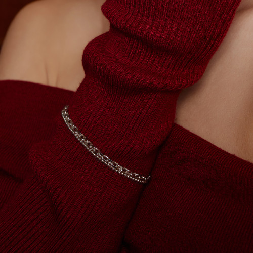 6.5"+0.8" Ania Haie Rhodium-Plated Sterling Silver Paper Clip Chain Bracelet