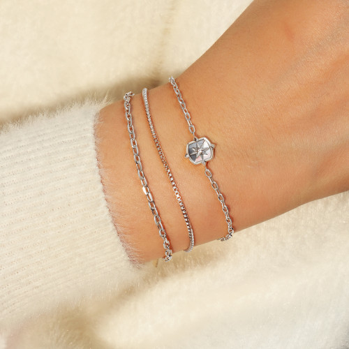 6.5"+0.8" Ania Haie Rhodium-Plated Sterling Silver Box Chain Bracelet