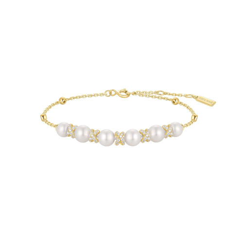 6.5"+0.8" Ania Haie Gold-Plated Sterling Silver Braided Simulated Pearl Bracelet