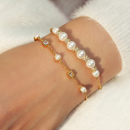 6.5"+0.8" Ania Haie Gold-Plated Sterling Silver Braided Simulated Pearl Bracelet