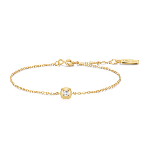 6.5"+0.8" Ania Haie Gold-Plated Sterling Silver Bezel-Set Solitaire Bracelet