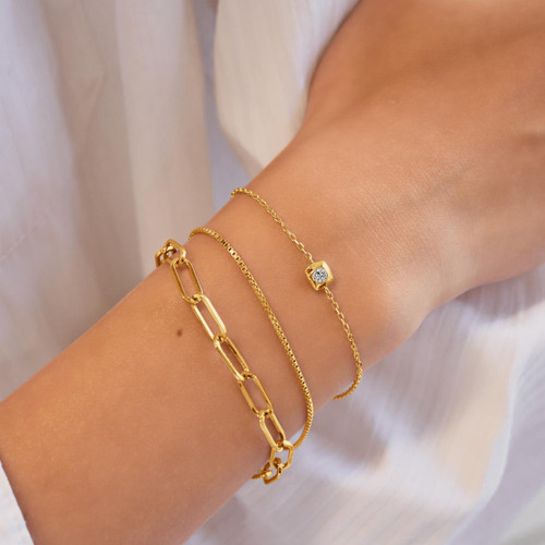 6.5"+0.8" Ania Haie Gold-Plated Sterling Silver Bezel-Set Solitaire Bracelet