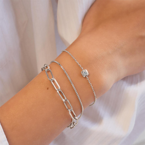 6.5"+0.8" Ania Haie Rhodium-Plated Sterling Silver Bezel-Set Solitaire Bracelet