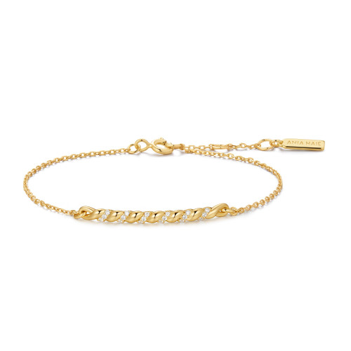 6.5"+0.8" Ania Haie Gold-Plated Sterling Silver Twisted Bar Bracelet