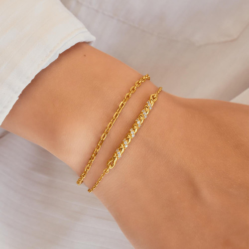 6.5"+0.8" Ania Haie Gold-Plated Sterling Silver Twisted Bar Bracelet