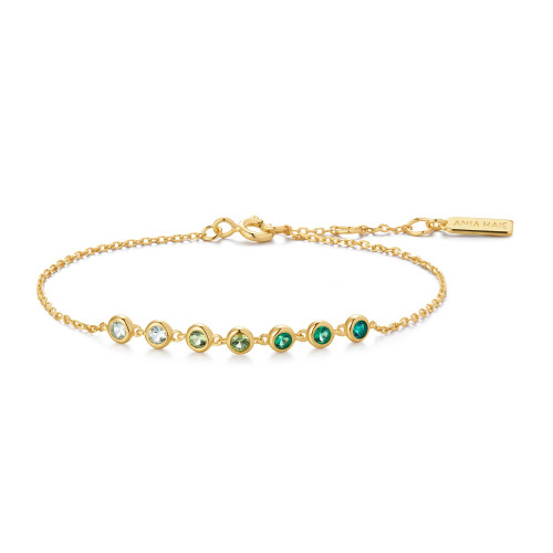 6.5"+0.8" Ania Haie Gold-Plated Sterling Silver Green Station Bracelet