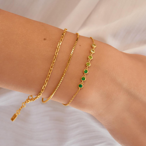6.5"+0.8" Ania Haie Gold-Plated Sterling Silver Green Station Bracelet