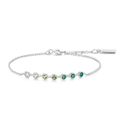 6.5"+0.8" Ania Haie Rhodium-Plated Sterling Silver Green Station Bracelet