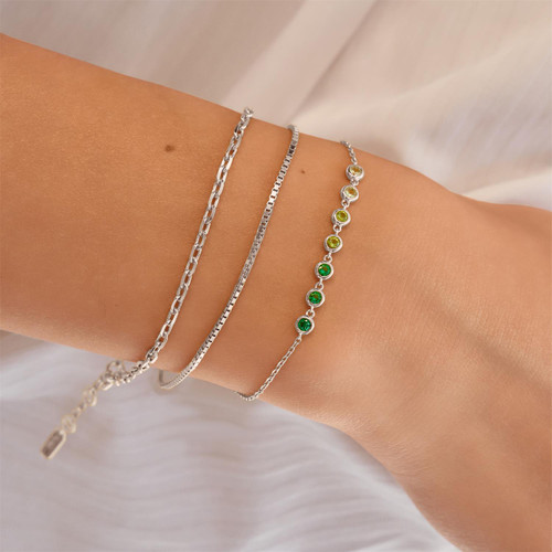 6.5"+0.8" Ania Haie Rhodium-Plated Sterling Silver Green Station Bracelet
