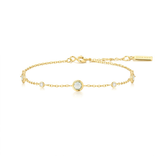 6.5"+0.8" Ania Haie Gold-Plated Sterling Silver Mint Green Station Bracelet