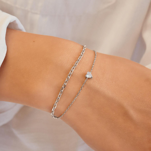6.5"+0.8" Ania Haie Rhodium-Plated Sterling Silver Sparkle Heart Bracelet