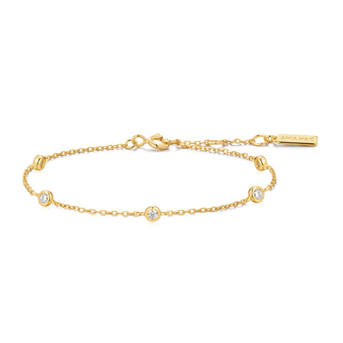 6.5"+0.8" Ania Haie Gold-Plated Sterling Silver Bezel-Set Station Bracelet