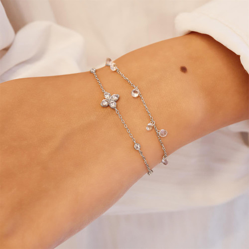 6.5"+0.8" Ania Haie Rhodium-Plated Sterling Silver Lucky Clover Bracelet
