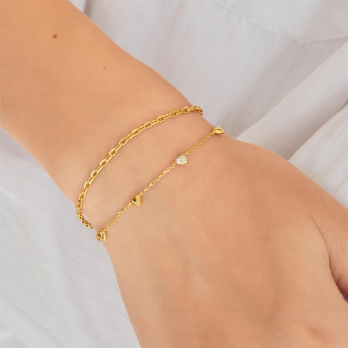 6.5"+0.8" Ania Haie Gold-Plated Sterling Silver Pave Heart Station Bracelet
