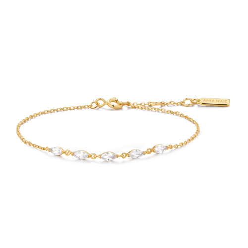 6.5"+0.8" Ania Haie Gold-Plated Sterling Silver Quintet Marquise Bracelet
