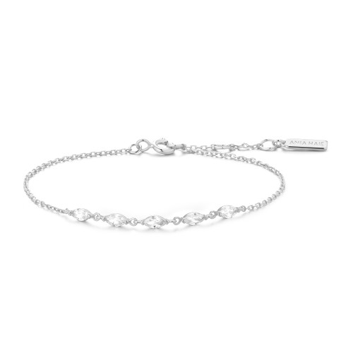 6.5"+0.8" Ania Haie Rhodium-Plated Sterling Silver Quintet Marquise Bracelet