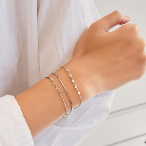 6.5"+0.8" Ania Haie Rhodium-Plated Sterling Silver Quintet Marquise Bracelet