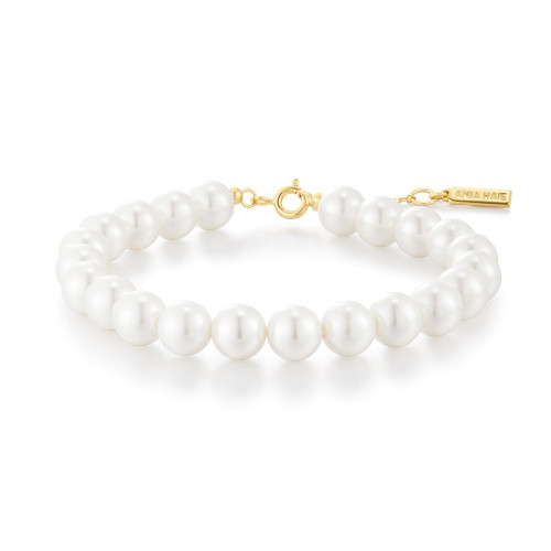 6.5"+0.8" Ania Haie Gold-Plated Sterling Silver Simulated Pearl Beaded Bracelet