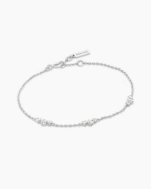 6.5"+0.8" Ania Haie Rhodium-Plated Sterling Silver Cluster Station Bracelet
