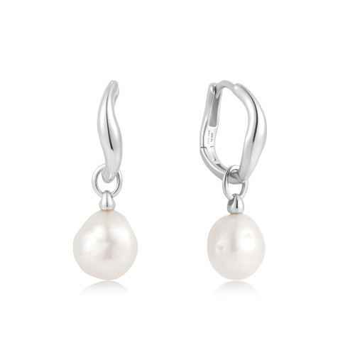 Ania Haie Rhodium-Plated Sterling Silver Cultured Freshwater Pearl Drop Hoops