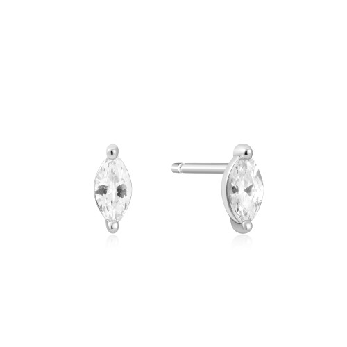 Ania Haie Rhodium-Plated Sterling Silver Marquise Solitaire Studs