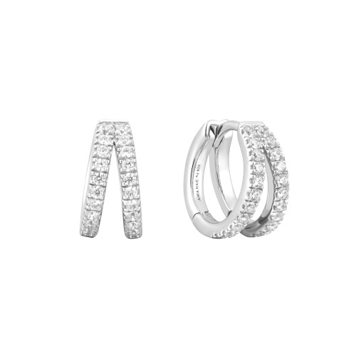 Ania Haie Rhodium-Plated Sterling Silver Double Pave Huggies