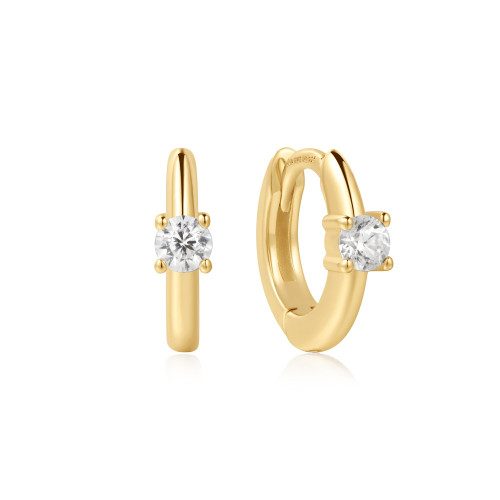 Ania Haie Gold-Plated Sterling Silver Solitaire Cubic Zirconia Mini Huggies
